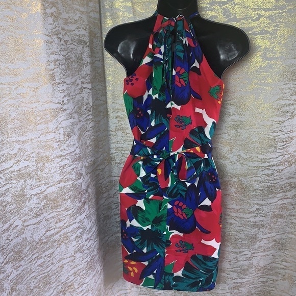 Armani Exchange Floral Print Halter Mini Belted Dress Size 4 - Picture 10 of 16